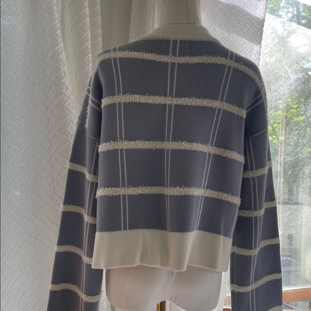 MABLE Sweater Nautical Striped Blue and White Cardigan Silver Medium Oversized - Picture 9 of 9